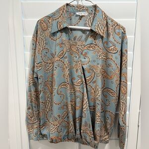 Vintage Sunshine & Sky Paisley Button-Up Blouse